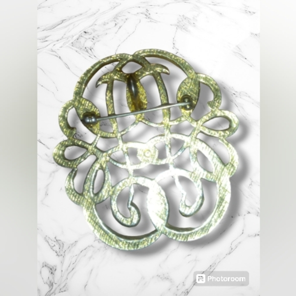 Vintage 80's Gold Toned Open Work Intertwining Curls& Scrolls Brooch Pin/Pendant - Picture 2 of 2